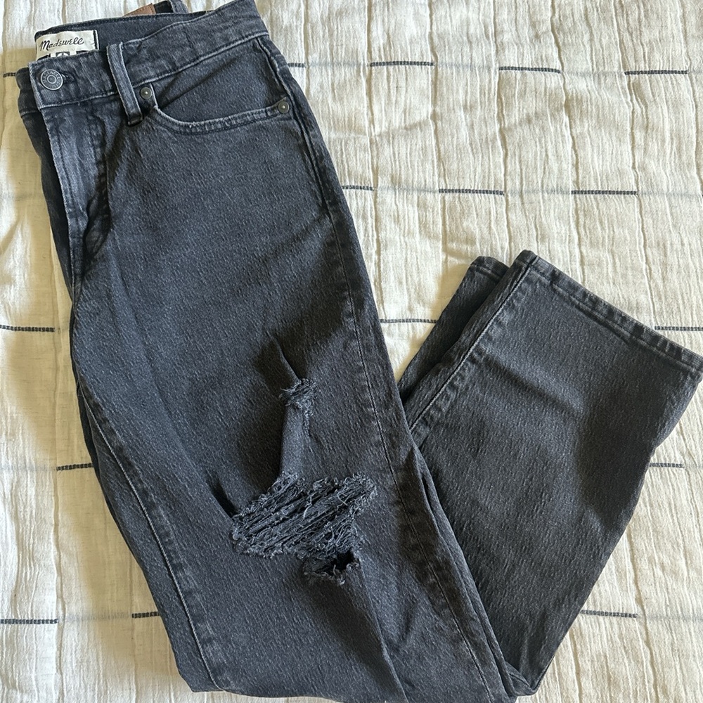Madewell Women's Black/gray Distressed Straight Leg Jeans